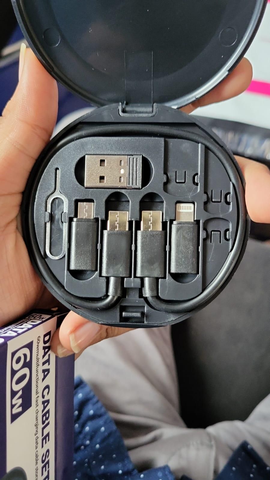 60W Fast Charging Travel Cable Set – Multi-Port Type-C, Micro USB & Lightning Kit with Storage Box