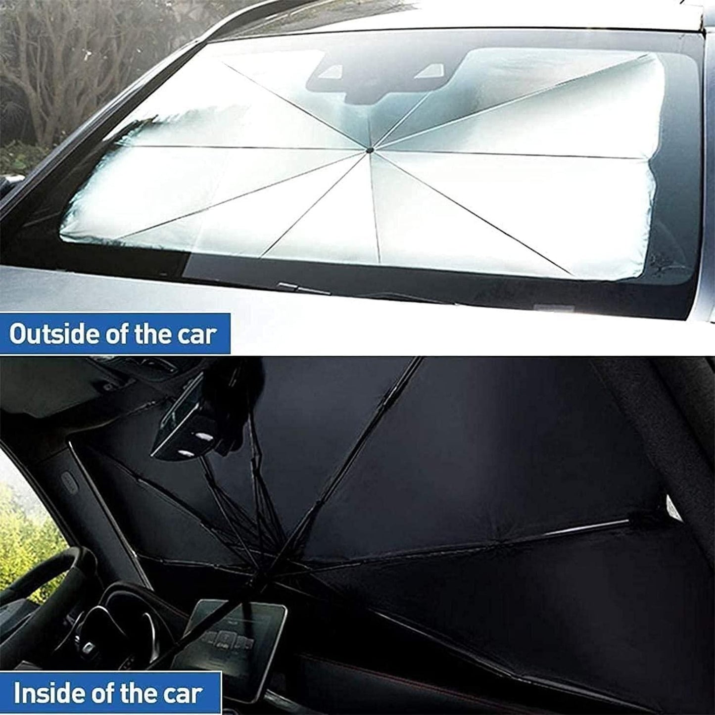Car Windshield Sun Shade Umbrella – Alloy Steel Frame, Thermal Heat & UV Protection