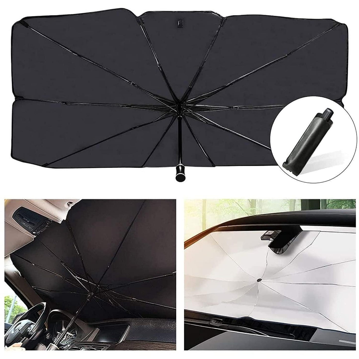 Car Windshield Sun Shade Umbrella – Alloy Steel Frame, Thermal Heat & UV Protection
