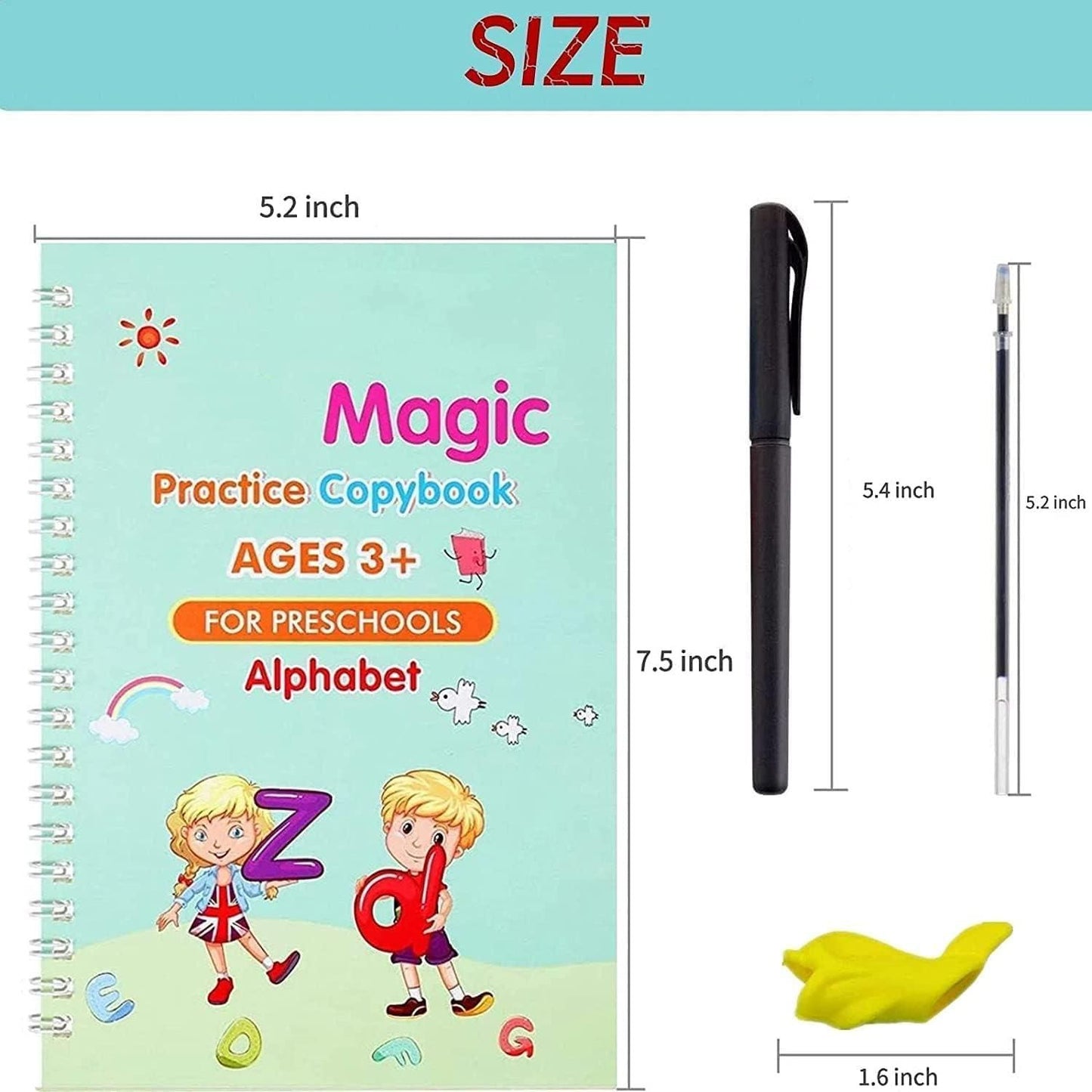 Magic Practice Copybook Set – 4 Reusable Books + Pen, Grip & 10 Refills | Sank Writing Practice Kit