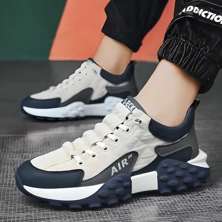 Men’s White Casual Sneakers – Thick Sole, Lightweight Synthetic Shoes for Daily Wear