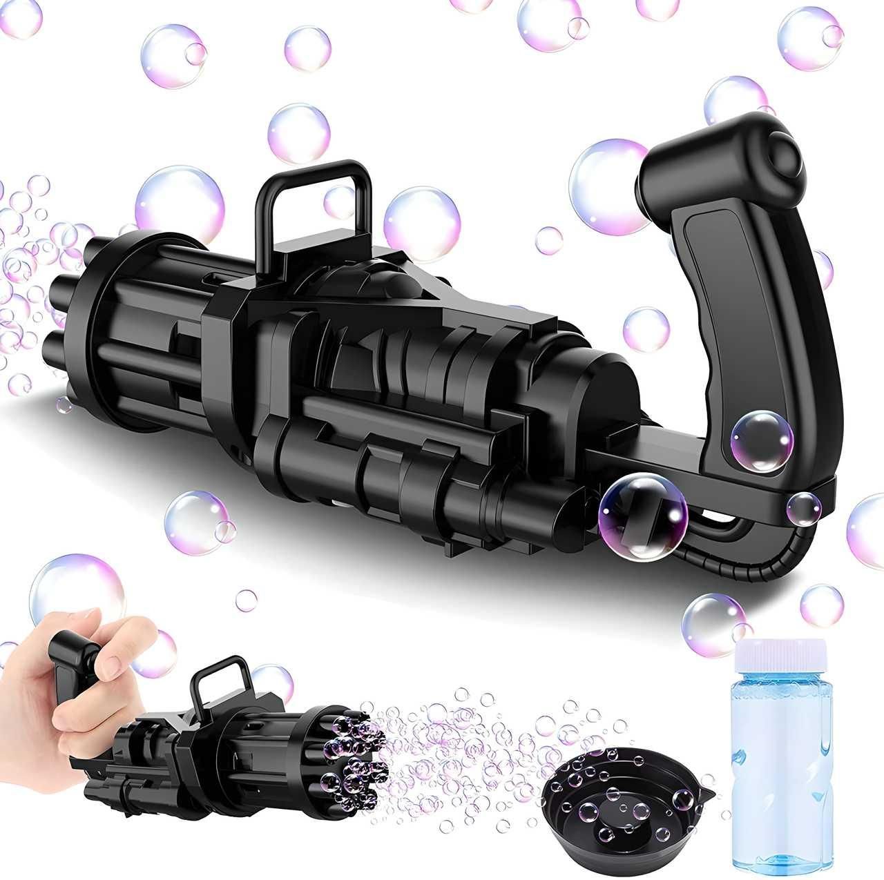 8-Hole Automatic Gatling Bubble Gun – Electric Bubble Blower with Batteries & Bubble Water (Assorted Color)
