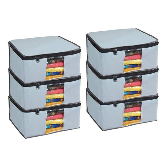 Non-Woven Saree Cover for Wardrobe Storage – Durable Zip Bags with Window (Pack of 6)