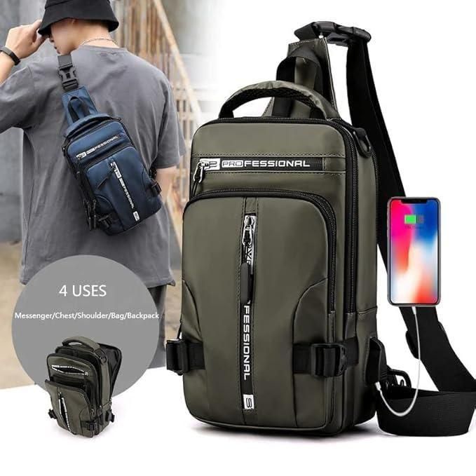 Sling Bag with USB Charging Port – Waterproof Nylon Crossbody Backpack for Travel & Daily Use