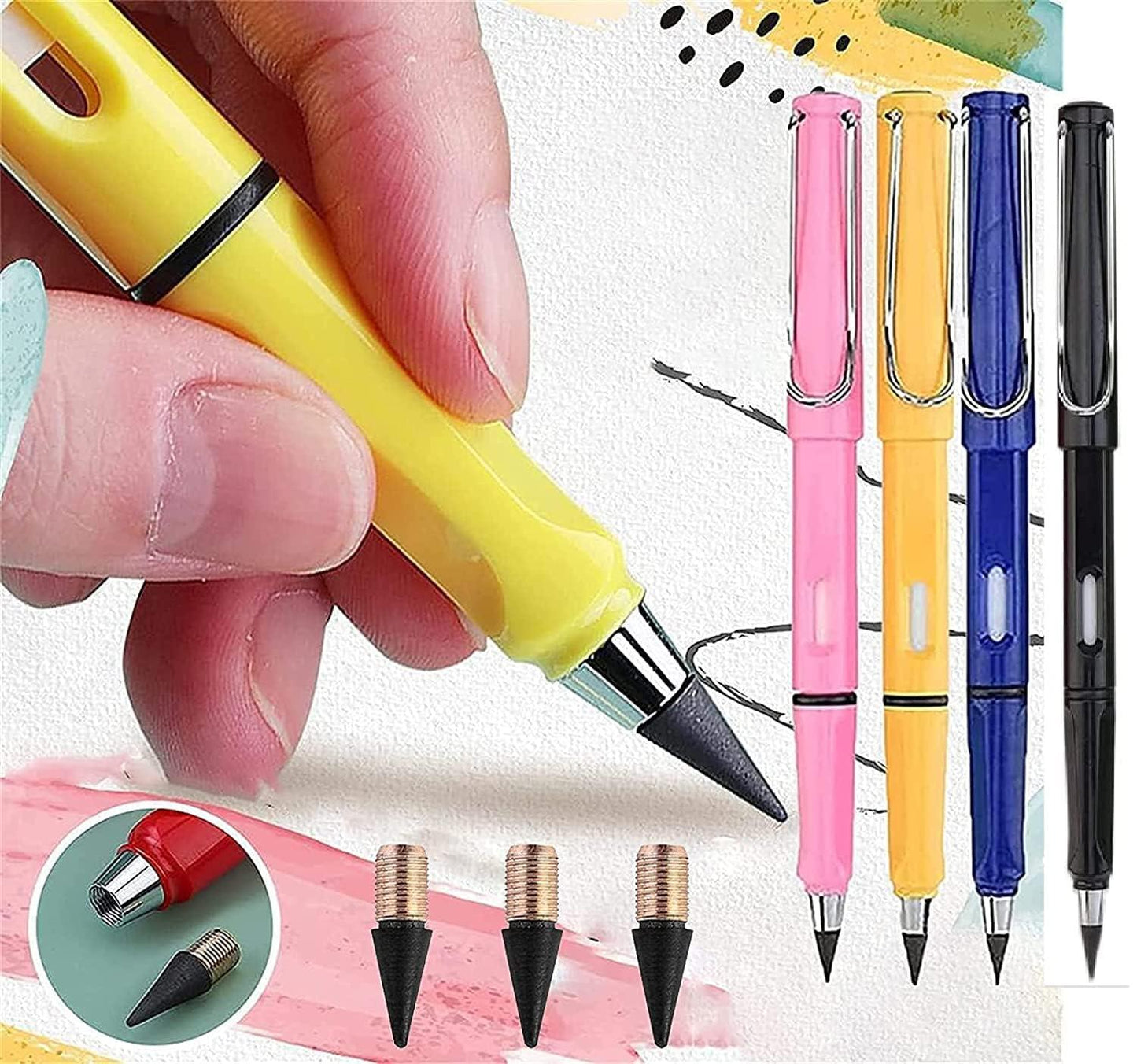 Everlasting Inkless Metal Pencils – Reusable, Erasable Writing Pens with Replaceable Nibs (Pack of 4)