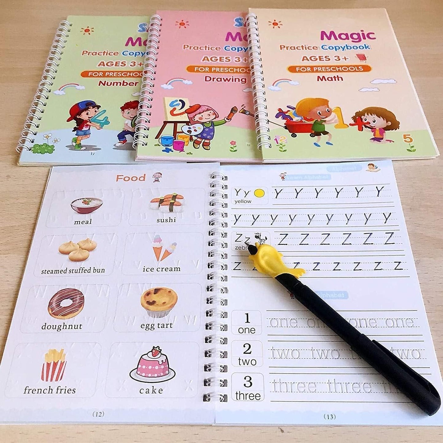 Magic Practice Copybook Set – 4 Reusable Books + Pen, Grip & 10 Refills | Sank Writing Practice Kit