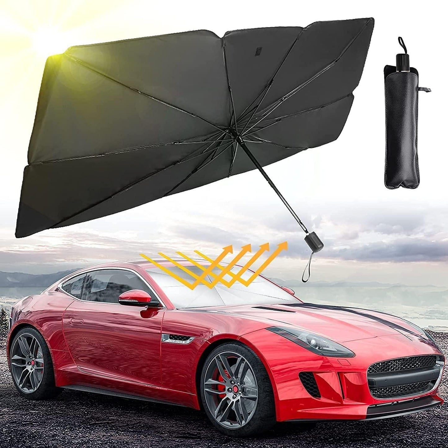 Car Windshield Sun Shade Umbrella – Alloy Steel Frame, Thermal Heat & UV Protection