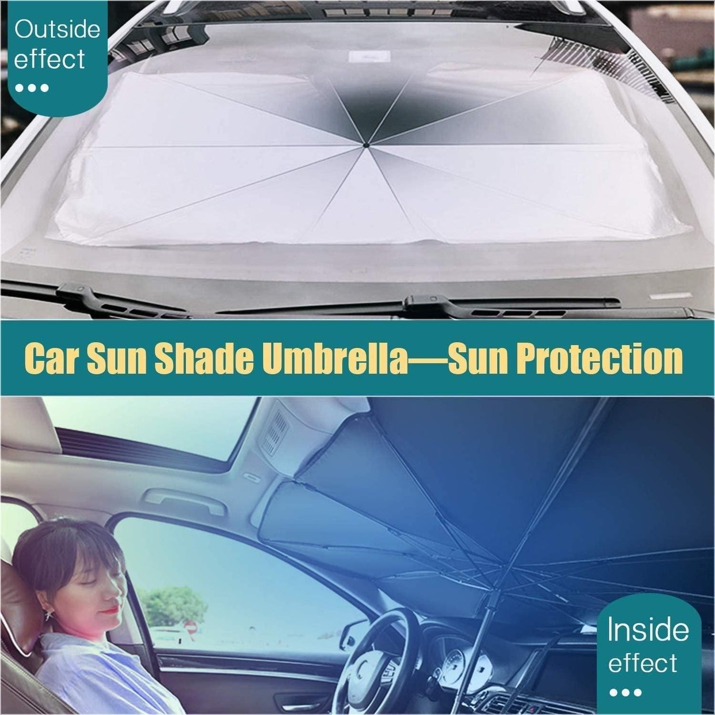 Car Windshield Sun Shade Umbrella – Alloy Steel Frame, Thermal Heat & UV Protection
