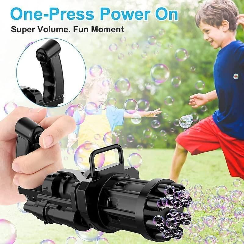 8-Hole Automatic Gatling Bubble Gun – Electric Bubble Blower with Batteries & Bubble Water (Assorted Color)