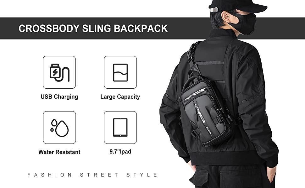 Sling Bag with USB Charging Port – Waterproof Nylon Crossbody Backpack for Travel & Daily Use